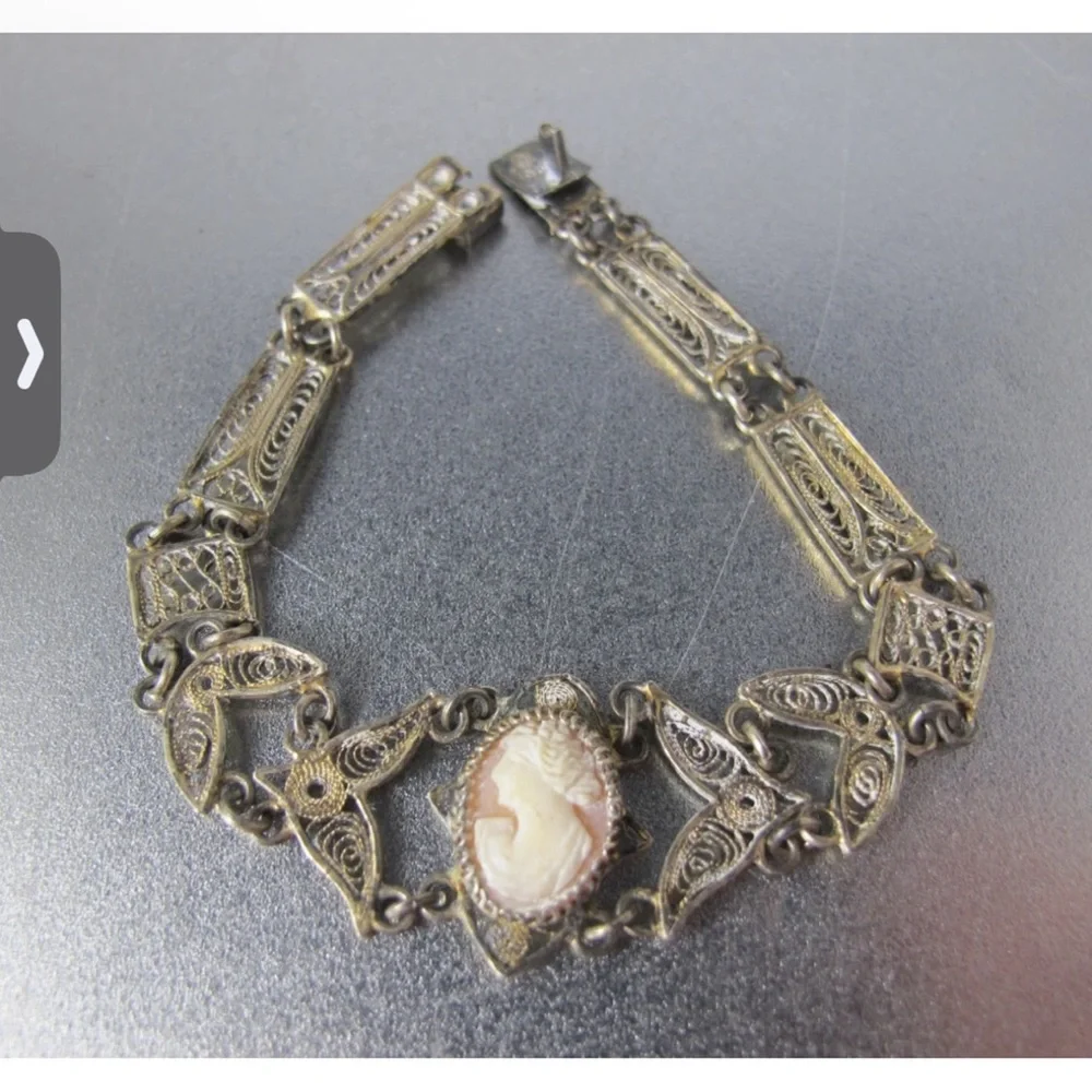 Beautiful RARE Vintage/ Antique Elegant 800 Silver Cameo Bracelet - Picture 2 of 9